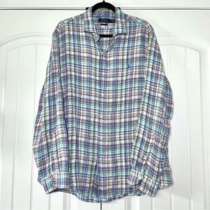 Polo Ralph Lauren Madras Plaid 100% Linen Button Long Sleeve Shirt Men’s Size XL